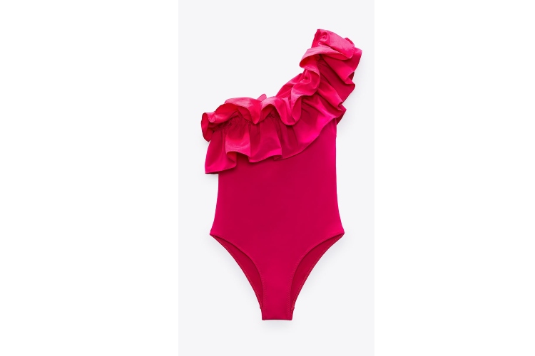 Jednodelni pink kupaći kostim sa karnerima, Zara